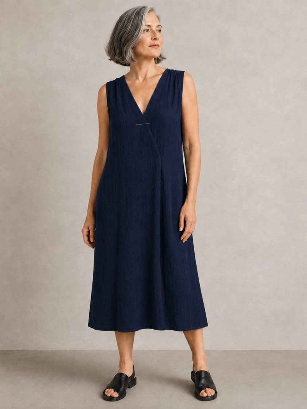MM6 Maison Margiela Navy V Neck Sleeveless Dress Size 44 Made in Italy